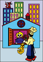 Illustration de la chanson pour enfants La Mère Michel. Une version d'un de nos illustrateurs pour enfants.