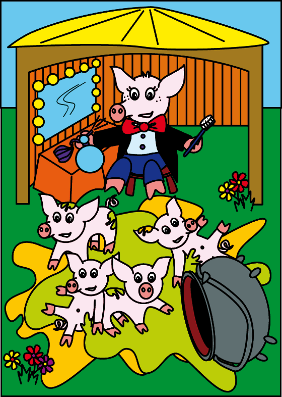Une illustration pour enfants de quelques bébés cochons, illustration inspirée de la chanson pour enfants bébé cochon. Un dessin créé par l'illustratrice Emareva.