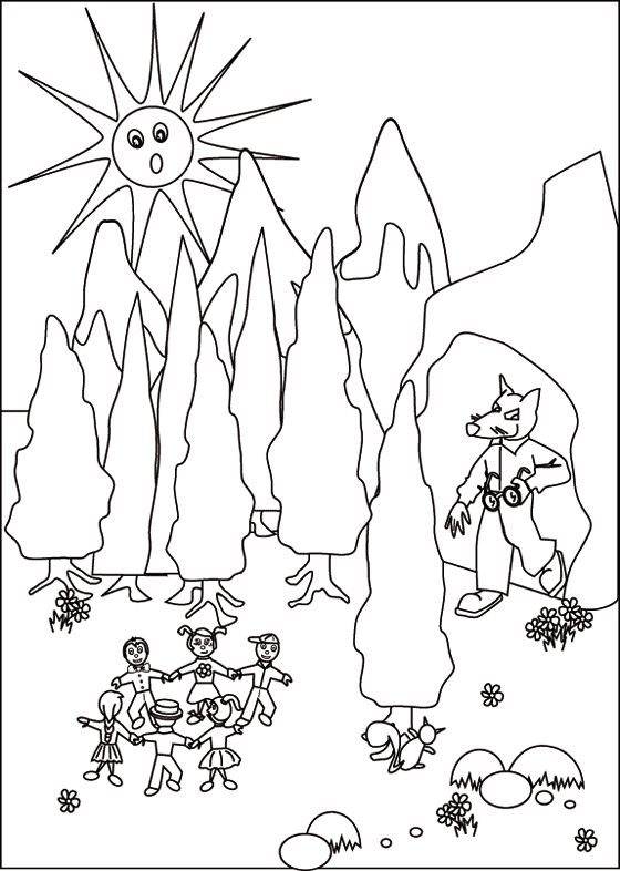 Coloriages gratuits pour les enfants sur coloriages pour enfants.com. Un dessin inspiré de la chanson traditionnelle pour enfants promenons nous dans les bois. Une Illustration dessine par l'illustratrice emareva.