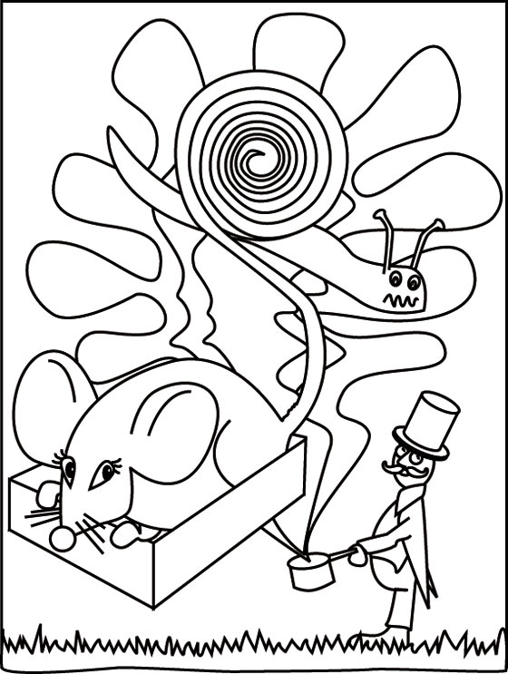 Coloriage d'une souris verte et d'un escargot, une illustration inspirée de la chanson pour enfants une souris verte.