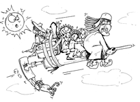 Une sorcière sur son aspirateur. Un coloriage gratuit offert par Ane Pô 2 Banane, illustratrice pour enfants.