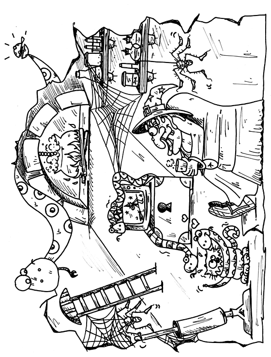 Coloriage d'une caverne extrait du livre pour enfants le rock de la sorcire. Coloriage pour enfants original dessin par ane p 2 banane