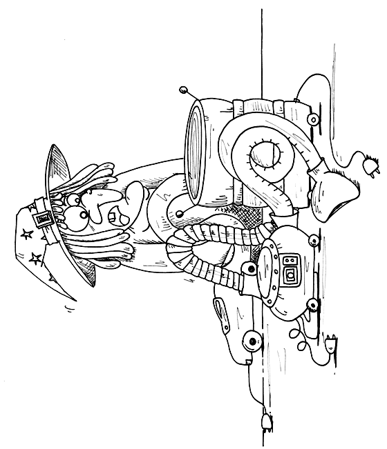 Coloriage d'une sorcire dubitative devant son aspirateur. Illustration extraite du livre pour enfants le rock de la sorcire. Coloriage pour enfants original dessin par ane p 2 banane