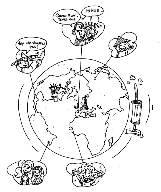 Coloriage d'une sorcire effectuant une promenade autour de la terre en aspirateur. Illustration extraite du livre pour enfants le rock de la sorcire. Coloriage pour enfants original dessin par ane p 2 banane