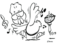 Coloriage enfant gratuit inspiré de la chanson pour enfants le Rap du Poulailler. Un dessin de Dang à imprimer pour travailler une technique particulière de coloriage, celle de Dang. Une poule chante et danse, il faut secouer les ailes, il faut tirer le cou.