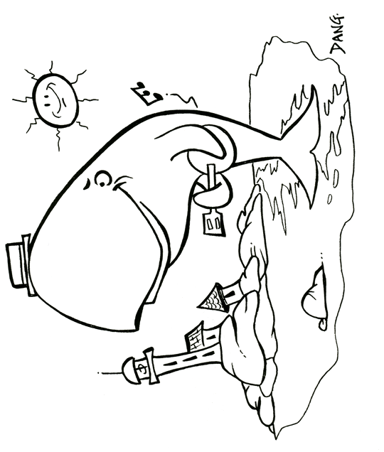 Imprimer ce coloriage pour enfants. Jo le cachalot joue du banjo sur la plage, au pied du phare, le soleil brille, profitez-en car quand jo chante, l'ouragan et la temp�te ne sont pas loin et les bateaux dansent. Accrochez vous pour la java du cachalot. Ce coloriage inspir&eacute;e de la chanson pour enfants Jo le cachalot est dessin� par l'illustrateur de presse Dang, il est offert gratuitement sur coloriages pour enfants.com