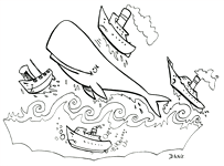 Des coloriages pour enfants dessinés par dang illustrateur de presse. Coloriage inspiré de la chanson pour enfants jo le cachalot, la java du cachalot. Jo secoue tous les bateaux, c'est la tempête. Coloriage gratuit pour enfants.