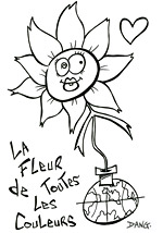 Découverte sur la lune de la fleur de toutes les couleurs. Coloriages du spectacle pour enfants Swing la Lune. Un coloriage de l'illustrateur pour enfants Dang.