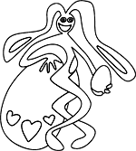 Un lapin de Pâques qui ramasse des oeufs de Pâques, un lapin inspiré du dessin animé pour enfants Promenons-nous dans les bois. Ce coloriage gratuit vous est offert par Lucie Rydlova, une illustratrice, peintre, sculpteur et infographiste.
