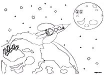 Le voyage vers la lune. Coloriages du spectacle pour enfants Swing la Lune. Un coloriage de l'illustratrice pour enfants Rydlova.