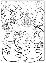 Ce coloriage gratuit vous est offert par Lucie Rydlova, une illustratrice, peintre, sculpteur et infographiste. Dans une forêt de sapins, une fusée est dressée prête au décollage. La lune et les étoiles brillent dans le ciel. Un coloriage inspiré de la chanson pour enfants de Stéphy Madame Fusée. Les coloriages gratuits de coloriages pour enfants.com.