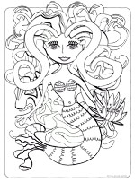 Ce coloriage gratuit vous est offert par Lucie Rydlova, une illustratrice, peintre, sculpteur et infographiste. Si vous plongez tout au fond de la mer vous rencontrerez cette sirne imagine par Lucie Rydlova. Ses cheveux sont comme des serpents et elle a une fleur  la main. Les coloriages gratuits de coloriages pour enfants.com.