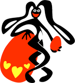Un dessin de Pâques gratuit pour les enfants. Le lapin de Pâques qui ramasse des oeufs de Pâques, le lapin du dessin animé pour enfants de Promenons-nous dans les bois. Pour l'impression de cette illustration. Cette illustration gratuite vous est offerte par Lucie Rydlova, illustratrice pour enfants. Vous pouvez vous inspirer de ce modèle pour votre coloriage.