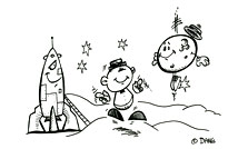 Coloriage de la chanson pour enfants Swing la Lune. Une version de l'illustrateur pour enfants Dang