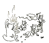 Well. Coloriages pour enfants. Les loups autour du feu de camp dans la forêt. Un loup joue du tambour. Ce coloriage gratuit vous est offert par Well, un illustrateur pour enfants qui est de plus chanteur pour enfants. Avec vos crayons de couleurs, illustrez ce coloriage de la chanson pour enfants la valse des loups.