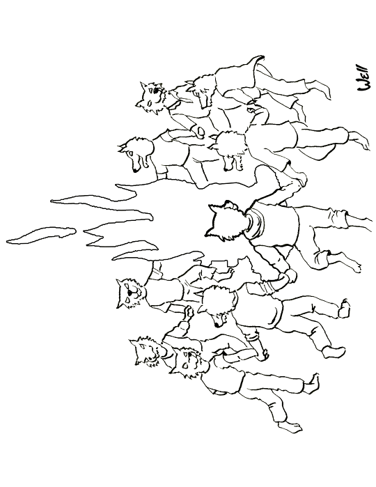 Pour l'impression de ce coloriage, cliquer dans le menu en haut à gauche sur Imprimer. Ronde de loups donne froid dans le cou. Les loups dansent autour d'un feu de joie. Ce coloriage gratuit vous est offert par Well, un illustrateur pour enfants qui est de plus chanteur pour enfants. Avec vos crayons de couleurs, illustrez ce coloriage de la chanson pour enfants la valse des loups.