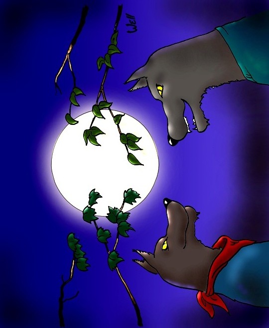 Pour l'impression de cette illustration, cliquer dans le menu en haut à gauche sur Imprimer. Blanche la lune et les loups face  face. Cette illustration gratuite vous est offert par Well, un illustrateur pour enfants qui est de plus chanteur pour enfants. Allez imprimer le coloriage et avec vos crayons de couleurs, reproduisez ce dessin de la chanson pour enfants la valse des loups à votre convenance.