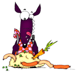 Illustrations enfants. Le repas du loup sympa. Bien sûr je mange quelques fois, choucroute carottes ou petits pois et de la viande… Cette illustration gratuite vous est offerte par Ane Pô 2 Banane, une illustratrice pour enfants.