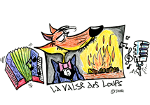 La Valse des Loups. Un loup en costume devant son micro et son accordéon, découvrez la chanson pour enfants La Valse des Loups. Fantastique. Cette illustration gratuite vous est offerte par Dang, un des meilleurs illustrateur de presse du moment. Vous pouvez vous inspirer de ce modèle. Avec vos crayons de couleurs ou à la peinture, coloriez ou peignez cette illustration de la chanson pour enfants.