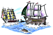 Le combat de 2 trois mats. Deux bateaux anglais et français. Cette illustration gratuite vous est offerte par Dang, un des meilleurs illustrateur jeunesse du moment. Vous pouvez vous inspirer de ce modèle. Avec vos crayons de couleurs ou à la peinture, coloriez ou peignez cette illustration de la chanson pour enfants Le 31 du mois d'août.