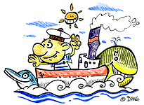 Un petit navire, un petit mousse, une baleine et un dauphin. Cette illustration gratuite vous est offerte par Dang, un des meilleurs illustrateur de presse du moment. Vous pouvez vous inspirer de ce modèle. Avec vos crayons de couleurs ou à la peinture, coloriez ou peignez cette illustration de la chanson pour enfants Il était un petit Navire.