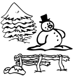 Coloriage de Noël pour enfants, le bonhomme de neige.