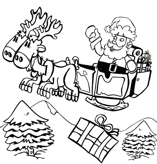 Un coloriage pour Noël. Le père Noël sur son traineau tiré par les rennes au-dessus de la forêt enneigée. Dang dessinateur jeunesse vous propose pour Noël ce coloriage gratuit pour les enfants. Ce coloriage gratuit vous est offert par Dang, l'illustrateur jeunesse qui dessine pour les enfants. Avec vos crayons de couleurs ou à la peinture, coloriez ou peignez le coloriage de la chanson de Noël Jingle Bells. Pour l'impression de ce coloriage, cliquer dans le menu en haut à gauche sur Imprimer.