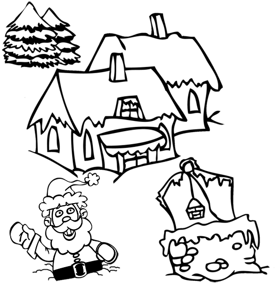 Coloriage de Noël. Dans le village, le Père Noël s'enfonce dans la neige. Ce coloriage gratuit vous est offert par Dang, l'illustrateur jeunesse qui dessine pour les enfants. Avec vos crayons de couleurs ou à la peinture, coloriez ou peignez le coloriage de la chanson de Noël Jingle Bells. Pour l'impression de ce coloriage, cliquer dans le menu en haut à gauche sur Imprimer.