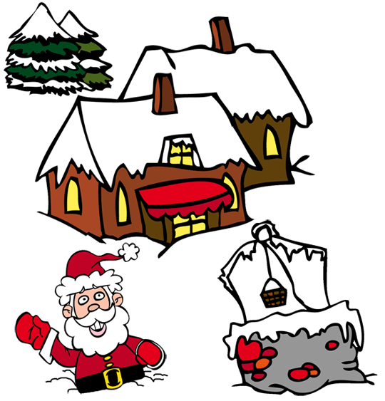Un dessin de Noël. Dans le village, le Père Noël s'enfonce dans la neige. Un dessin créée par l'illustrateur jeunesse Dang inspirée de la chanson de Noël Jingle Bells. Vous pouvez vous inspirer de ce modèle. Avec vos crayons de couleurs ou à la peinture, coloriez ou peignez le coloriage qui correspond à cette illustration de la chanson de Noël Jingle Bells. Pour l'impression de ce dessin, cliquer dans le menu en haut à gauche sur Imprimer.