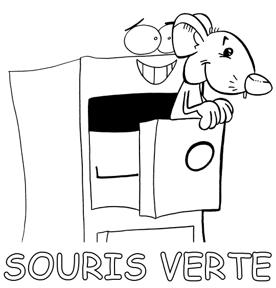 Coloriage de La Souris verte. Pour l'impression de ce coloriage, cliquer dans le menu en haut à gauche sur Imprimer. Je la mets dans un tiroir, elle me dit : Il fait trop noir. Ce coloriage gratuit vous est offert par Dang, l'illustrateur jeunesse qui dessine pour les enfants. Avec vos crayons de couleurs ou à la peinture, coloriez ou peignez le coloriage de la chanson La Souris Verte.