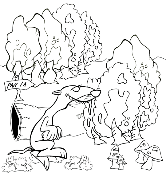 Coloriage de chanson pour enfants, Il court, il court le furet. Le furet qui court dans la fort parmi les arbres et les champignons. Pour l'impression de ce coloriage, cliquer dans le menu en haut à gauche sur Imprimer. Ce coloriage gratuit vous est offert par Dang, l'illustrateur jeunesse qui dessine pour les enfants. Avec vos crayons de couleurs ou à la peinture, coloriez ou peignez ce super coloriage.