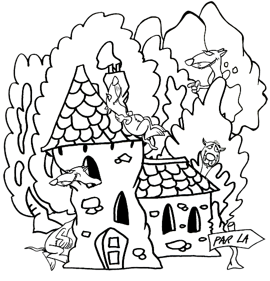 Coloriage de chanson pour enfants, Il court, il court le furet. Le coloriage du furet qui court dans la maison du bois joli, par la fenêtre, sur le toit, dans les arbres. Pour l'impression de ce coloriage, cliquer dans le menu en haut à gauche sur Imprimer. Ce coloriage gratuit vous est offert par Dang, l'illustrateur jeunesse qui dessine pour les enfants. Avec vos crayons de couleurs ou à la peinture, coloriez ou peignez ce super coloriage.