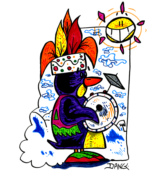 Pour les vacances de f&eacute;vrier, un pingouin musicien au carnaval. Les personnages de l'illustrateur Dang sont au carnaval cet hiver. Pour l'impression de ce dessin, cliquer dans le menu en haut &agrave; gauche sur Imprimer.