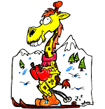 Dessin, ce sont les vacances d'hiver et une girafe au ski pendant les vacances de fvrier, c'est normal. Ne vous moquez pas ! Un dessin illustré par Dang dessinateur jeunesse.