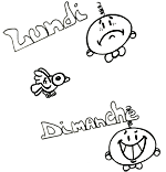 Coloriage de la comptine De lundi à dimanche, pour apprendre les jours de la semaine. Ce coloriage gratuit vous est offert par Dang, l'illustrateur jeunesse qui dessine pour les enfants.