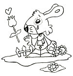 Coloriage de la comptine Mon petit Lapin a bien du chagrin, un lapin bien triste qui ne saute plus dans son petit jardin. Ce coloriage gratuit vous est offert par Dang, l'illustrateur jeunesse qui dessine pour les enfants.