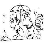 Monsieur, madame Pouce et leur tout-petit regarde tomber la pluie, voilà le coloriage de la comptine Monsieur et Madame pouce sont à l'abri. Un modèle éventuel pour le coloriage correspondant.