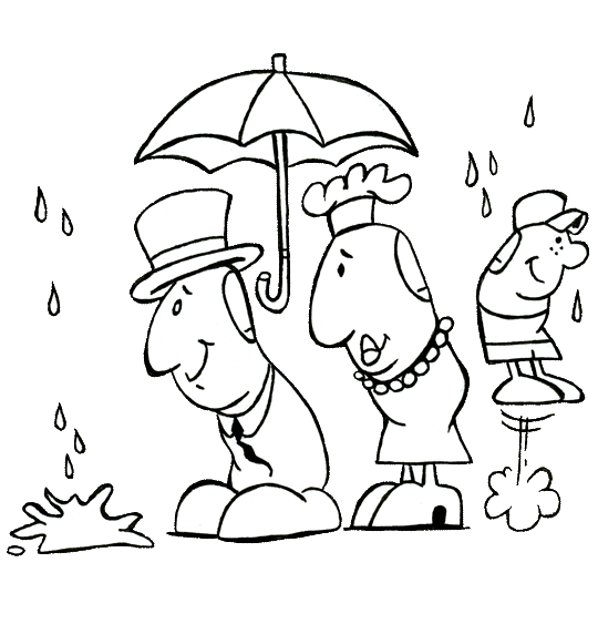 Monsieur, madame Pouce et leur tout-petit regarde tomber la pluie, voil le coloriage de la comptine Monsieur et Madame pouce sont à l'abri.