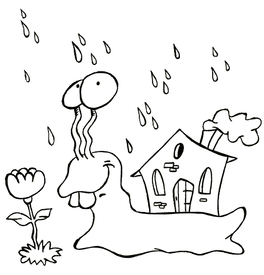 Une maisonnette sur le dos, un petit escargot sort sa tête car il pleut. Voil le coloriage de la comptine Petit escargot.