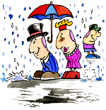 Monsieur et Madame pouce sont à l'abri. Monsieur, madame Pouce et leur tout-petit regarde tomber la pluie. Un modèle éventuel pour le coloriage correspondant.
