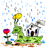 Comptine Petit escargot, le dessin, une maisonnette sur le dos, un petit escargot sort sa tête car il pleut. Un modèle éventuel pour le coloriage correspondant.