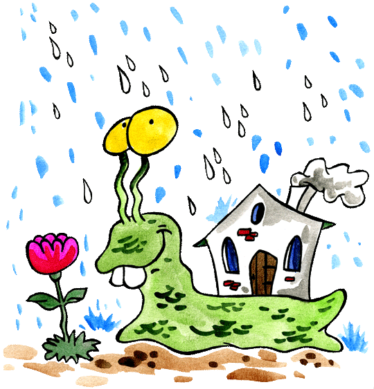 Une maisonnette sur le dos, un petit escargot sort sa tête car il pleut. Voil le dessin de la comptine Petit escargot.