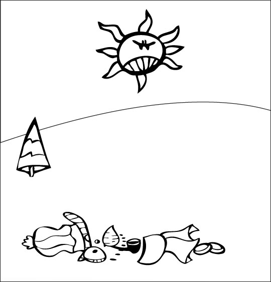 Coloriage pour enfants. Coloriage le bonhomme de neige a disparu, thème Soleil