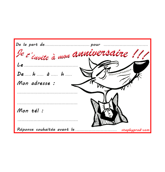 Coloriage pour enfants. Coloriage carte anniversaire pour enfant, le loup en costume, thème Loups