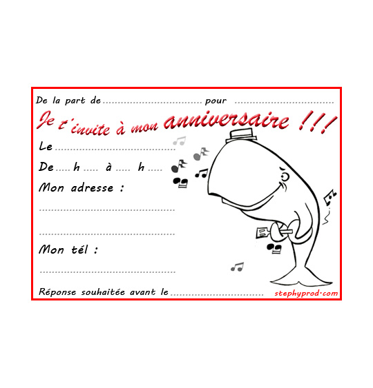 Coloriage pour enfants. Coloriage carte anniversaire pour enfant, un cachalot joue du banjo, catégorie Carton invitation anniversaire musique