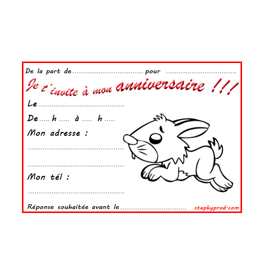 Coloriage Carton invitation anniversaire animaux Coloriage Carte anniversaire  pour enfant, un lapin gambade