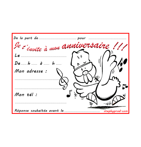 Coloriage Carte anniversaire pour enfant, une poule qui danse