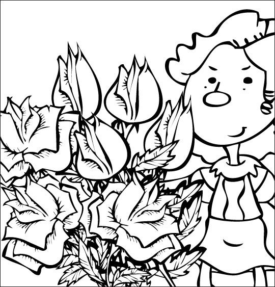 Coloriage pour enfants. Coloriage À la Claire Fontaine, le bouquet de roses, thème Fête des mères