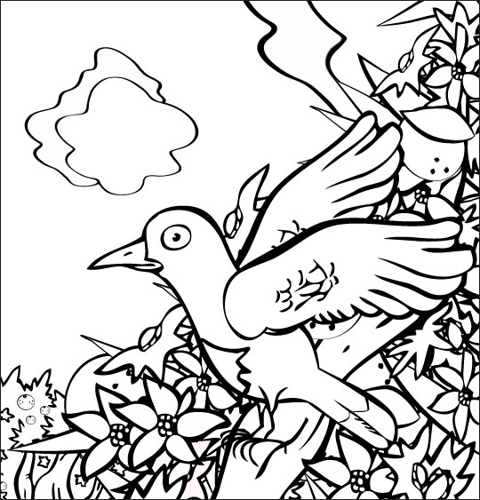 Coloriage pour enfants. Coloriage chanson À la Volette, c'est un petit oiseau qui prit sa volée, thème Arbres