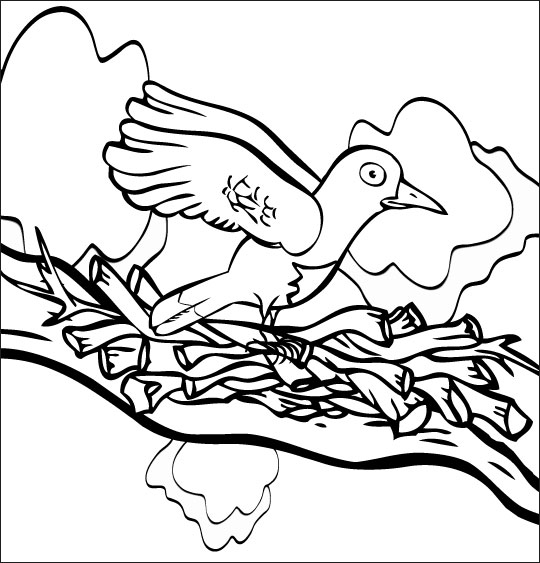 Coloriage pour enfants. Coloriage chanson À la Volette, l'oiseau se pose sur la branche, catégorie Chanson pour enfants À la Volette